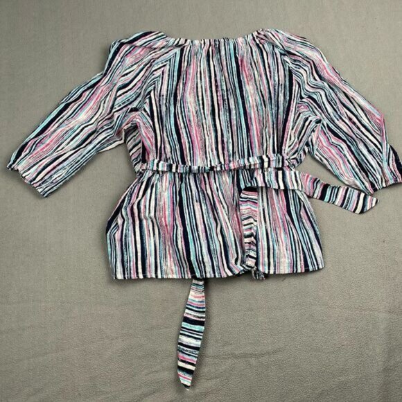Lane Bryant Women's Size 26/28 Multi-Color Striped Wrap Top Plus 100% Cotton - Picture 11 of 13
